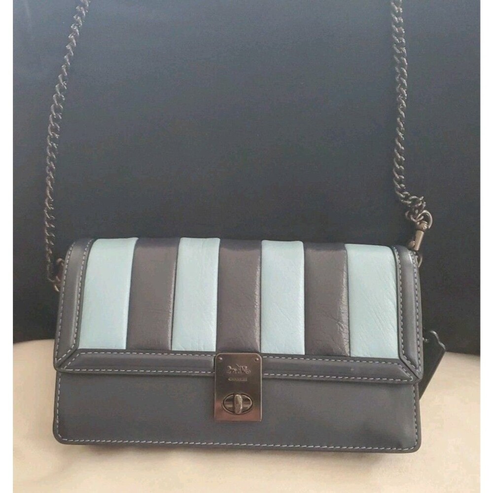 Coach Hutton Leather Convertible Crossbody Bag Midnight Multi Quilting Chain - Picture 11 of 16